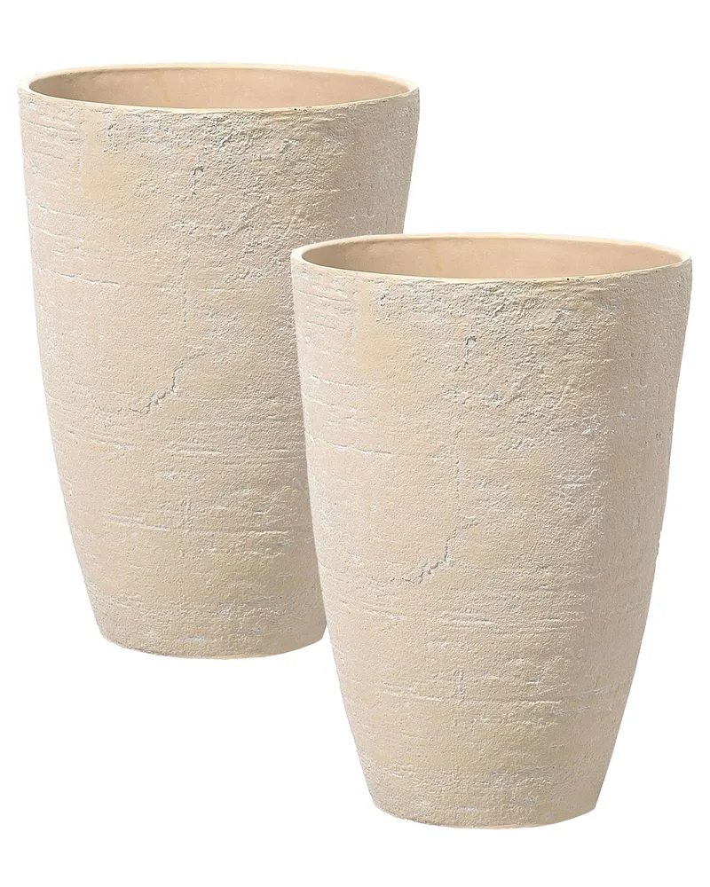 Conjunto de 2 vasos para plantas em pedra creme 43 x 43 x 60 cm CAMIA