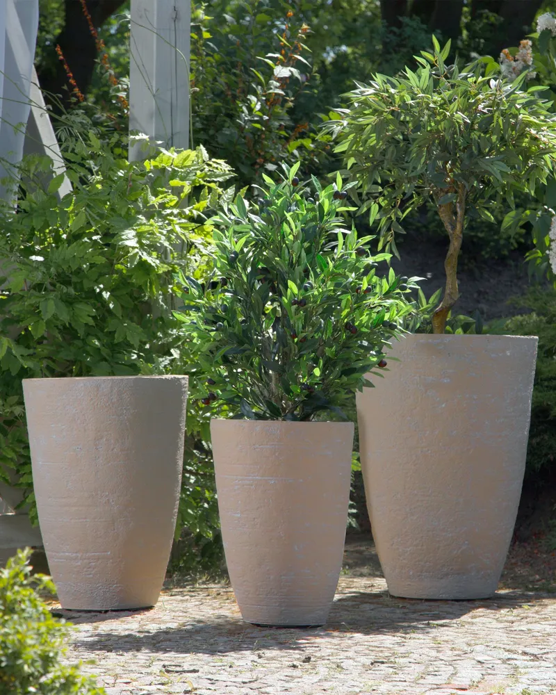 Conjunto de 2 vasos para plantas em pedra creme 43 x 43 x 60 cm CAMIA