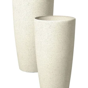 Conjunto de 2 vasos para plantas em pedra creme clara 23 x 23 x 42 cm ABDERA