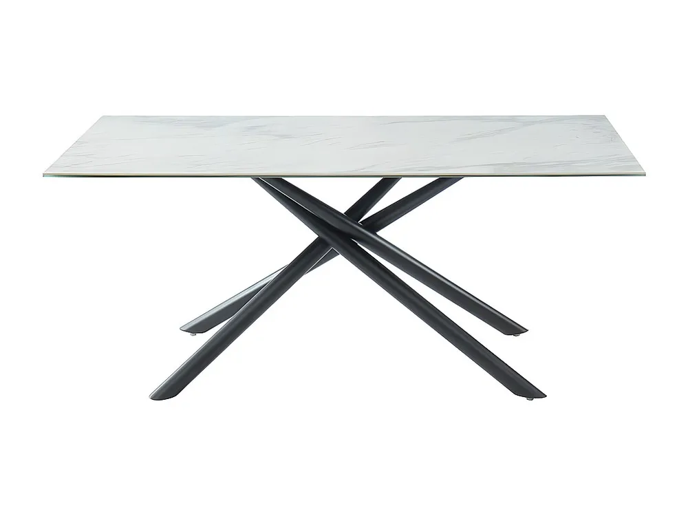 Mesa de jantar - Cerâmica, vidro temperado e metálico preto - Efeito mármore branco. SORRENTE