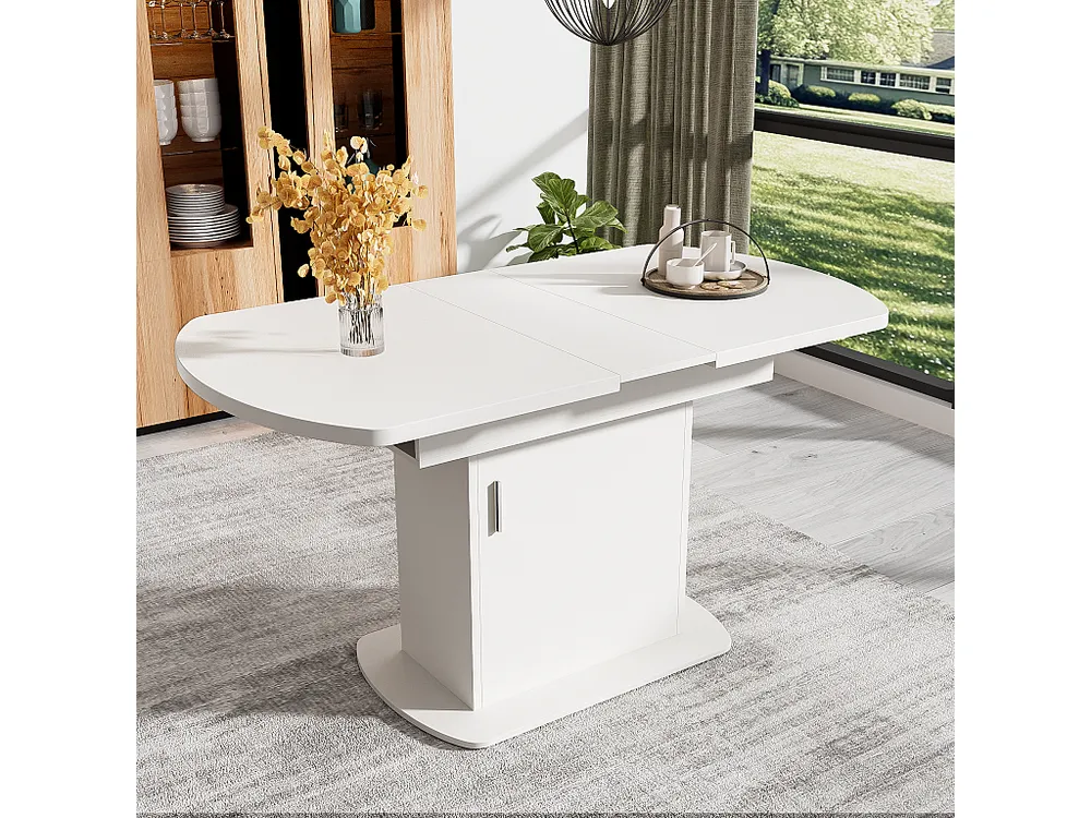 Mesa de jantar oval extensível para 4 6 talheres com prateleiras - C110/130xL70xA75cm - Aglomerado - Branco + prata