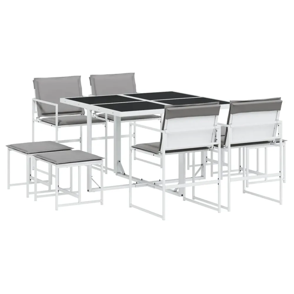 9 pcs conj. de jantar para jardim com almofadões textilene branco