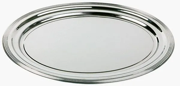 Prato de festa APS, oval -CLASSIC-, 46 x 34 cm, metal, niquelado e cromado cintilante, com decoração de linhas, borda enro...