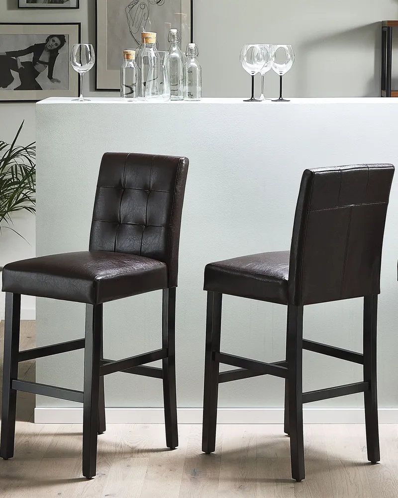 Bar Chair Set 2 Faux Material couro Brown MADISON