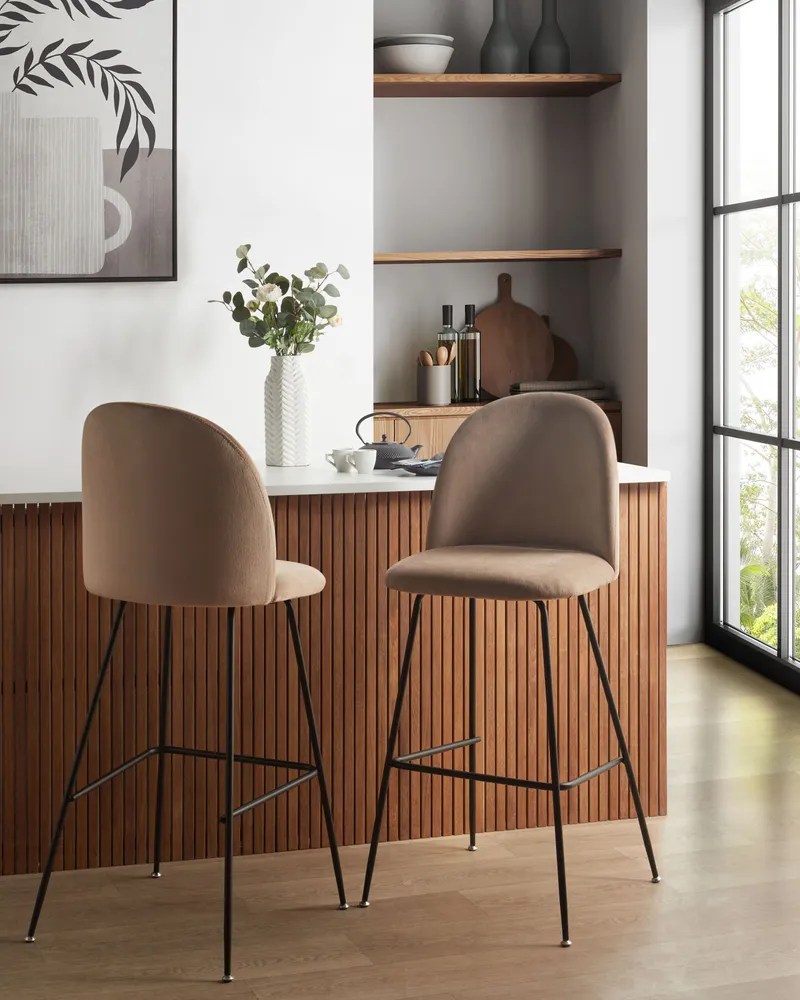 Bar Chair Set 2 Veludo macio Taupe ARCOLA
