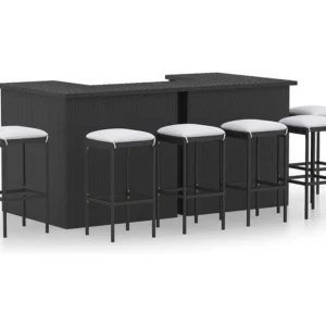 8 peças conjunto de bar para jardim com almofadões vime PE preto