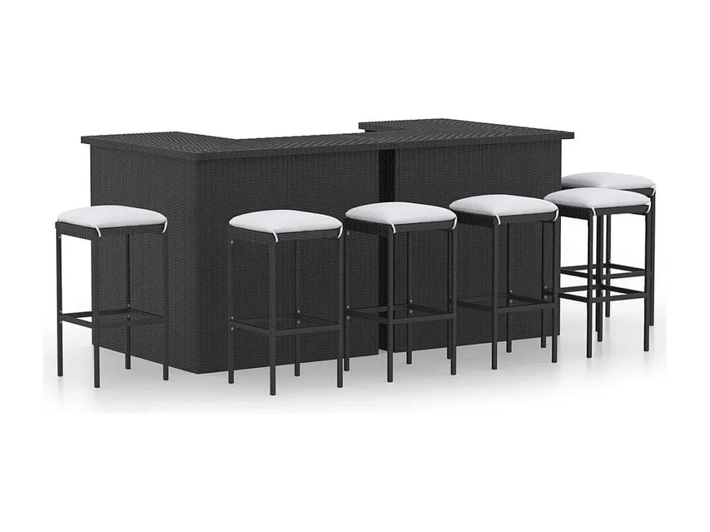 8 peças conjunto de bar para jardim com almofadões vime PE preto