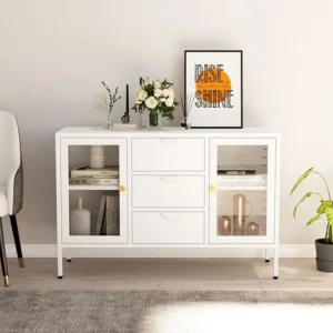 Aparador 105x35x70 cm vidro temperado e ço branco