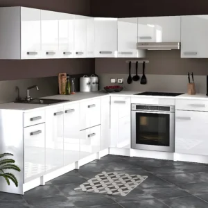 Cozinha completa de canto, 13 elementos de arrumação, orgânico e branco TRATTORIA