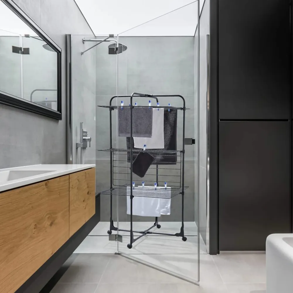Dobrador de Roupa Leifheit Estendal para roupa em torre Elegante Tower 270 preto