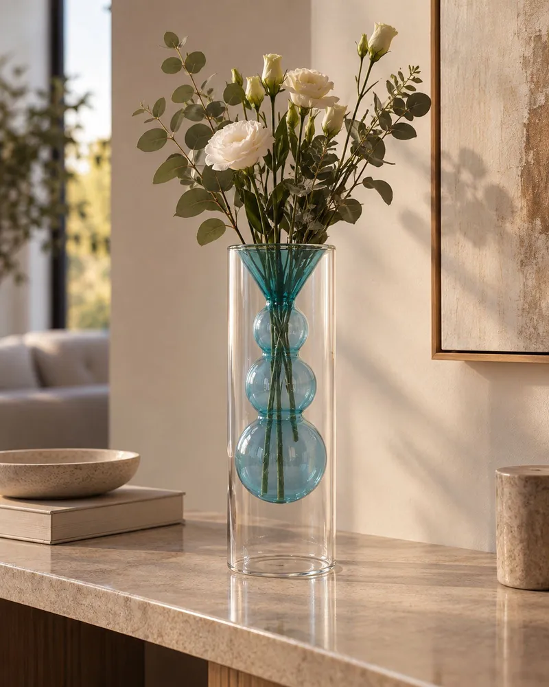 Flower Vase KALOCHI Glass Turquesa