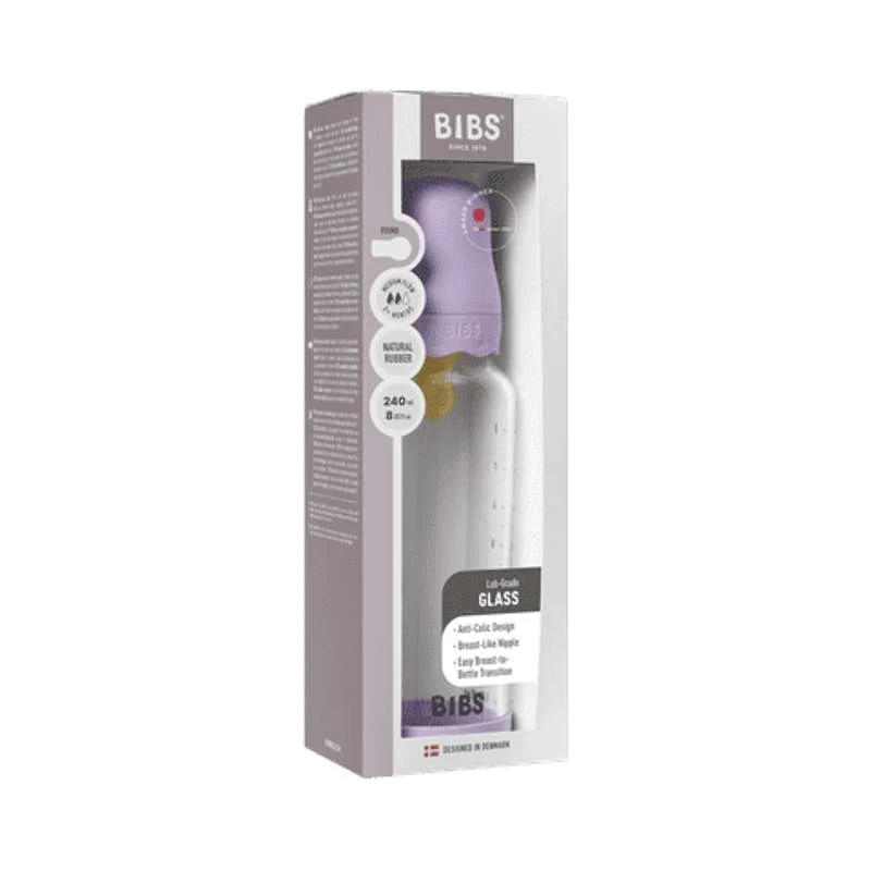 BIBS Bottle - Sutteflaskesæt - Glas - Boheme - Latex/Medium Flow/Rund - 240 ml. - Violet Sky