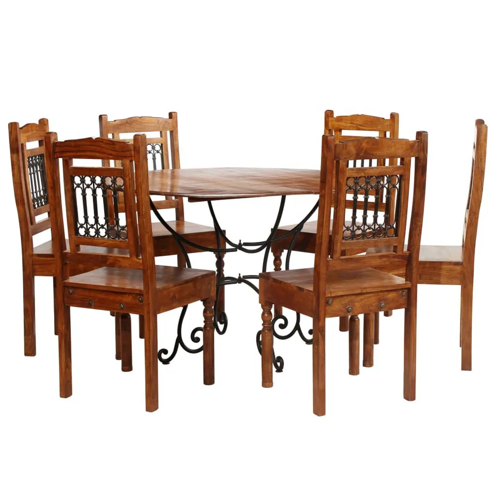 Conjunto mesa de jantar 7 pcs madeira de acácia maciç