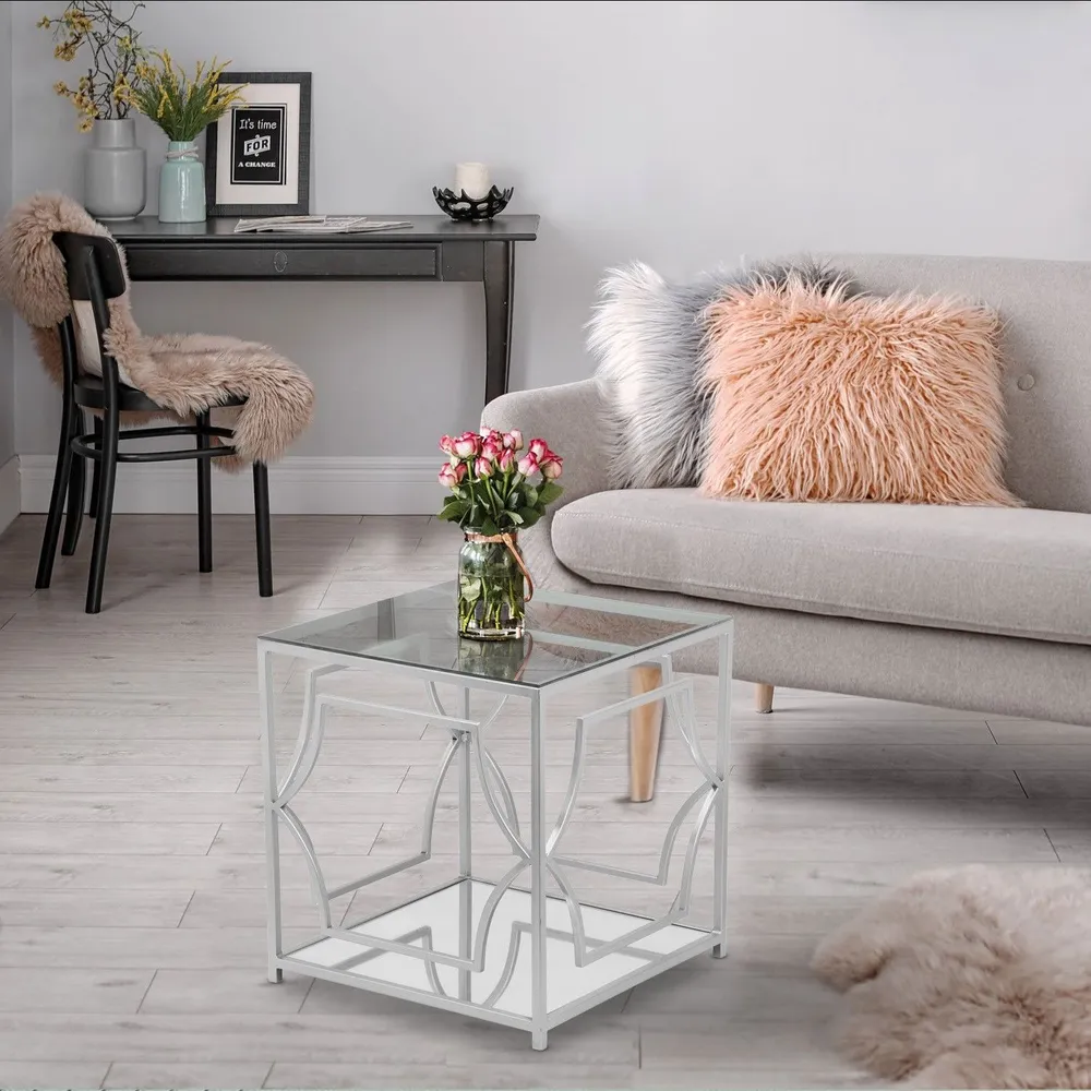 Mesa de centro Artefacto em Vidro Transparente com pés Prateados