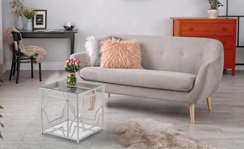 Mesa de centro Artefacto em Vidro Transparente com pés Prateados