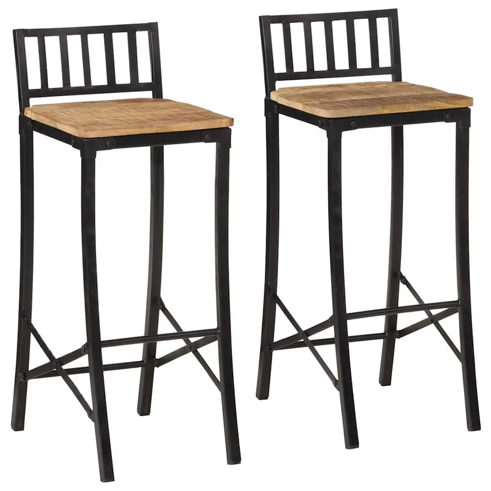 3 pcs conj. de bar madeira de mangueira áspera maciç e metálico