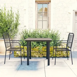 3 peças conjunto de jantar para jardim vidro e ço preto