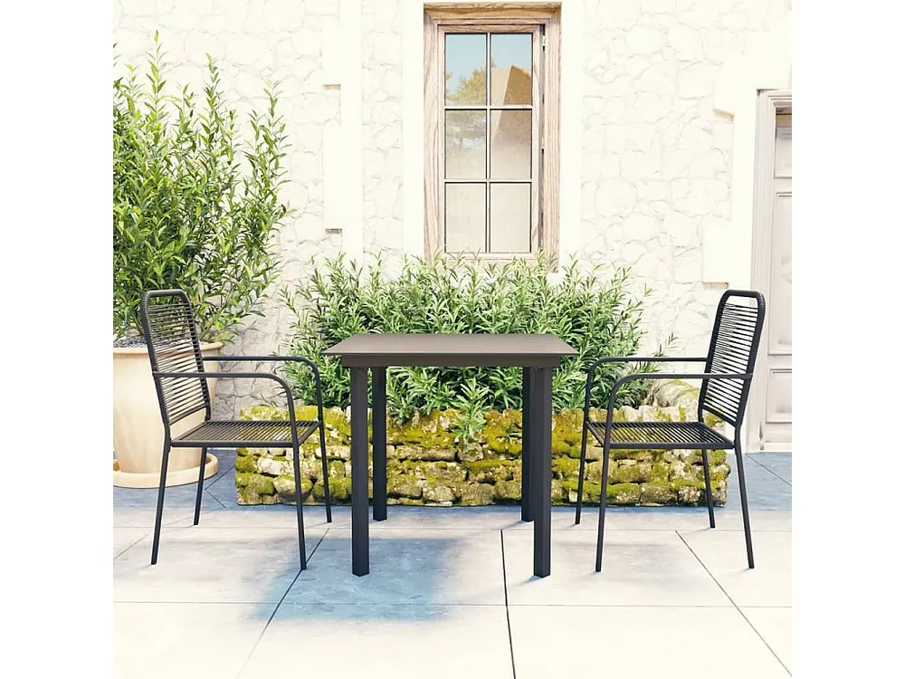 3 peças conjunto de jantar para jardim vidro e ço preto