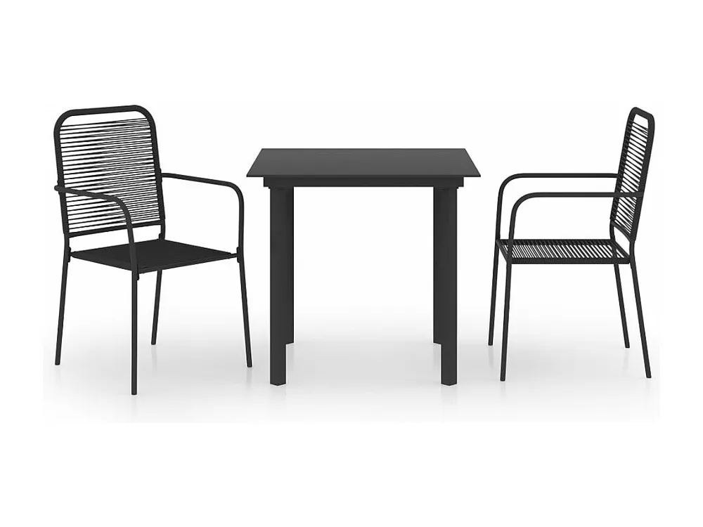 3 peças conjunto de jantar para jardim vidro e ço preto