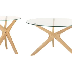Set 2 Glass Top Coffee Tables Light Wood VALLEY
