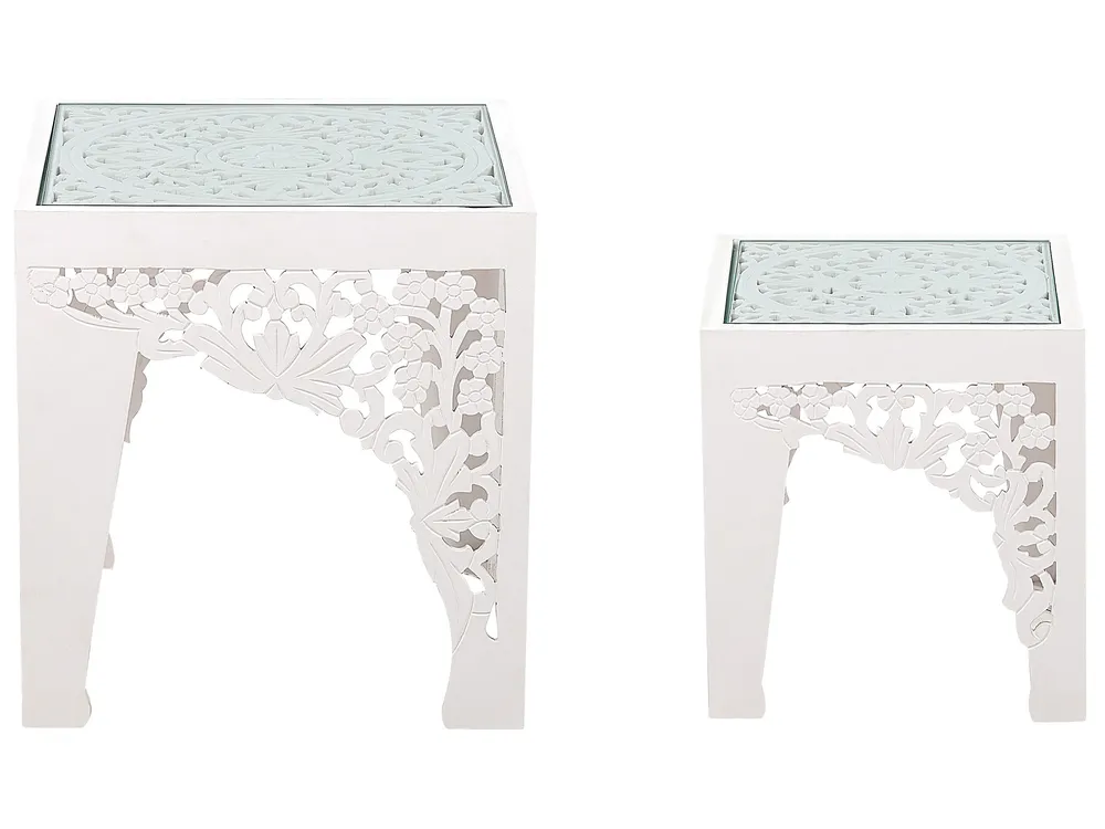 Set 2 Glass Top Side Tables Alvo AMADPUR