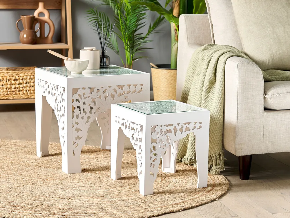 Set 2 Glass Top Side Tables Alvo AMADPUR