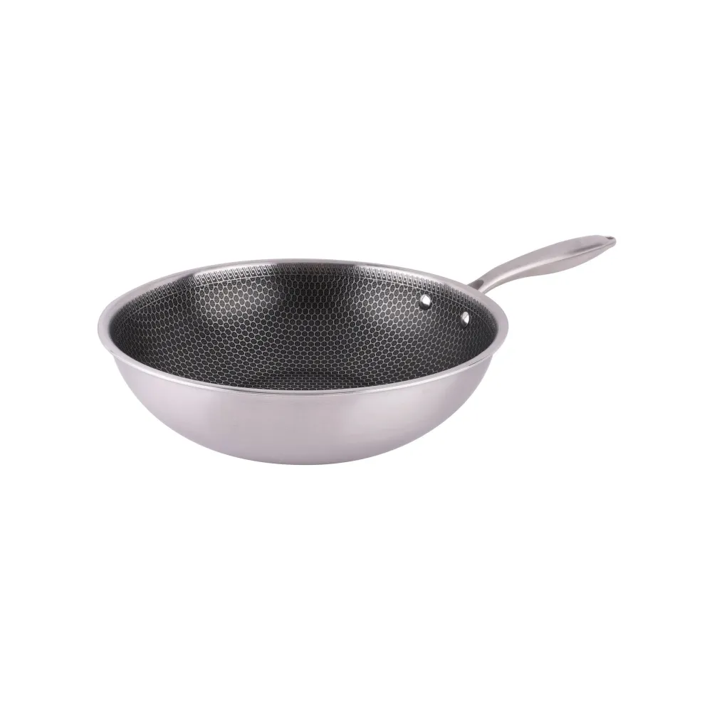 Certificado CE Wok Antiaderente ço Inoxidável 28cm Multilayer