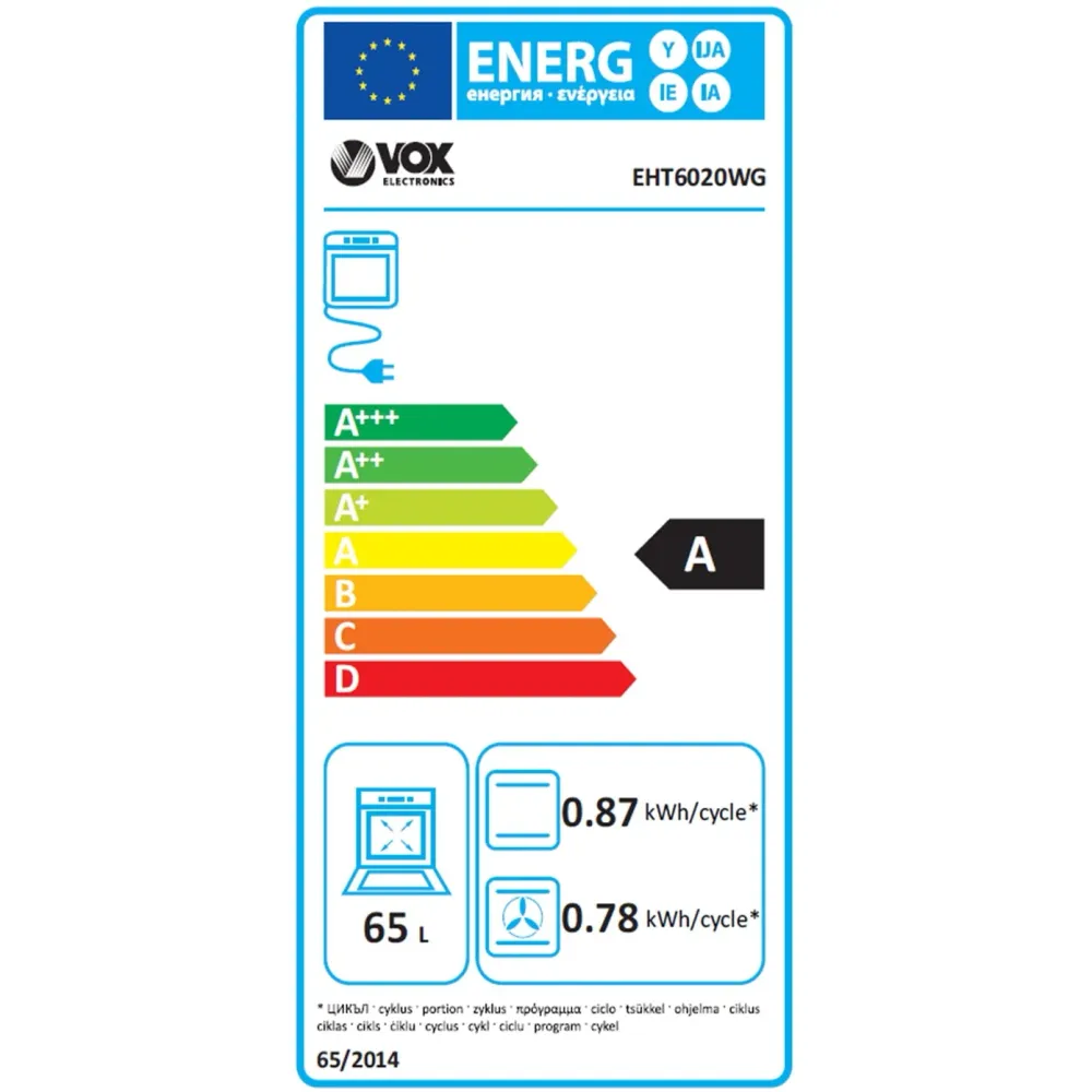 Fogão Elétrico VOX EHT6020WG | 65L, 4 Discos, Classe Compatível com Copos de Medição